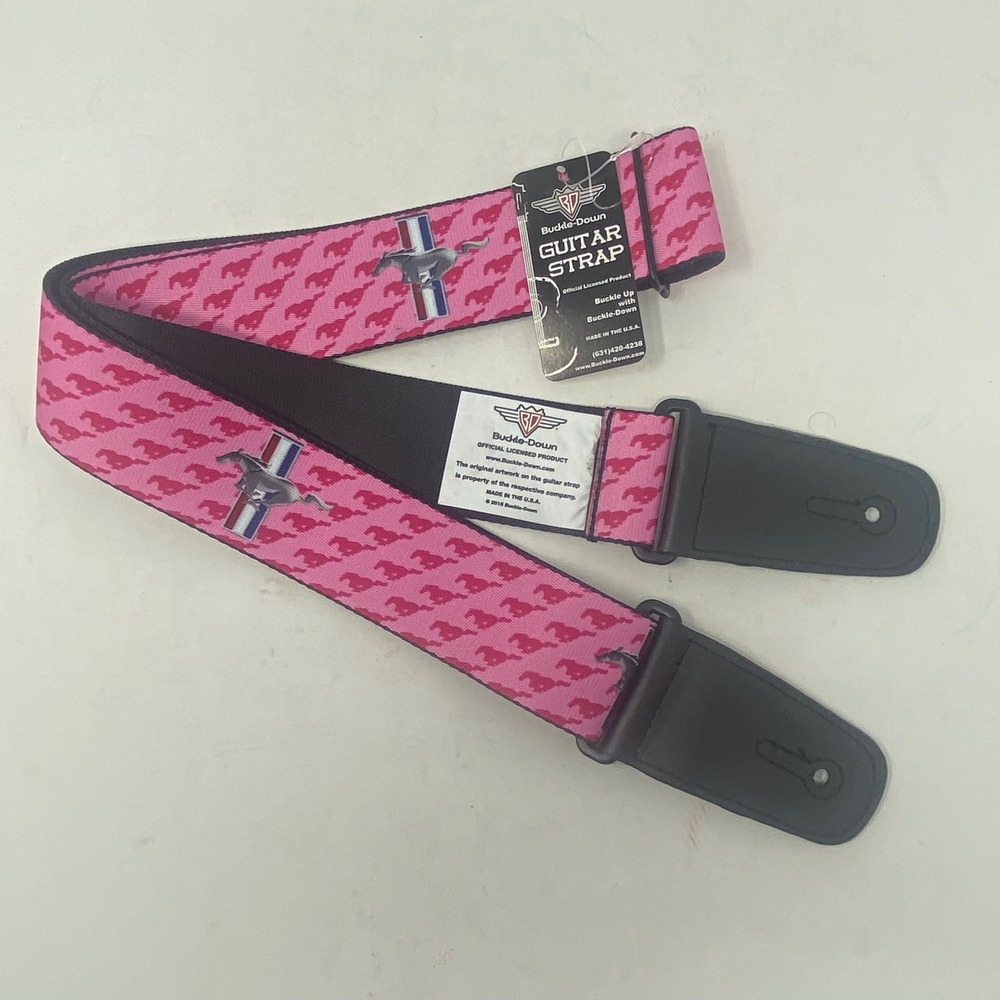 Buckle-Down Ford Mustang Guitar Strap Pink Pony Logo Tri-Bar Licensed USA Made